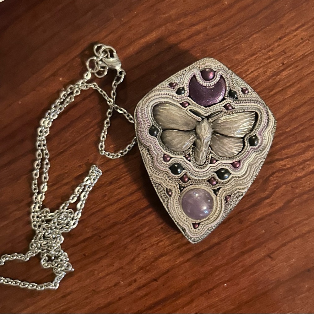 Moth with Amethyst Pendant